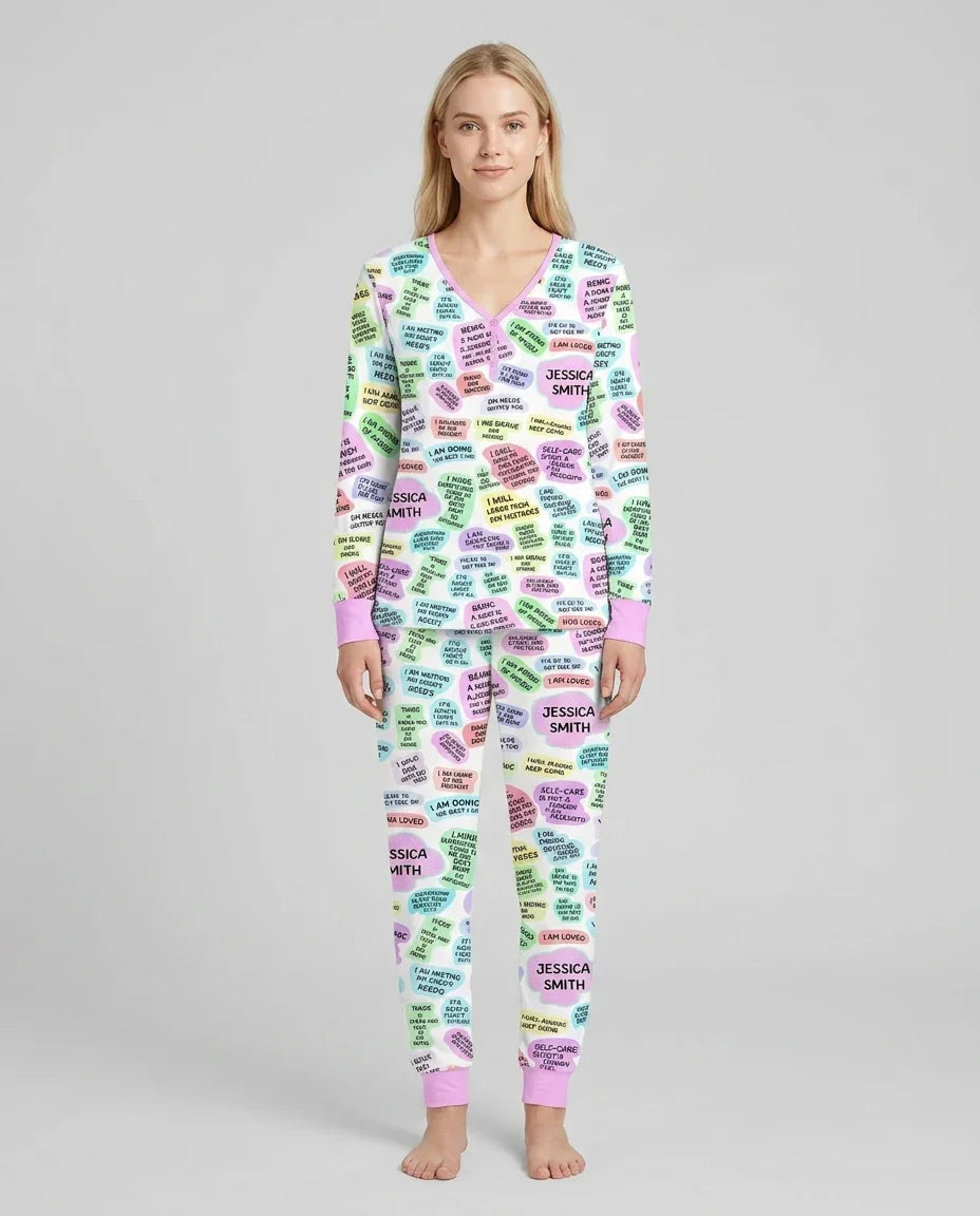 Conjunto de pijama de bambú con afirmación diaria para mamá y bebé