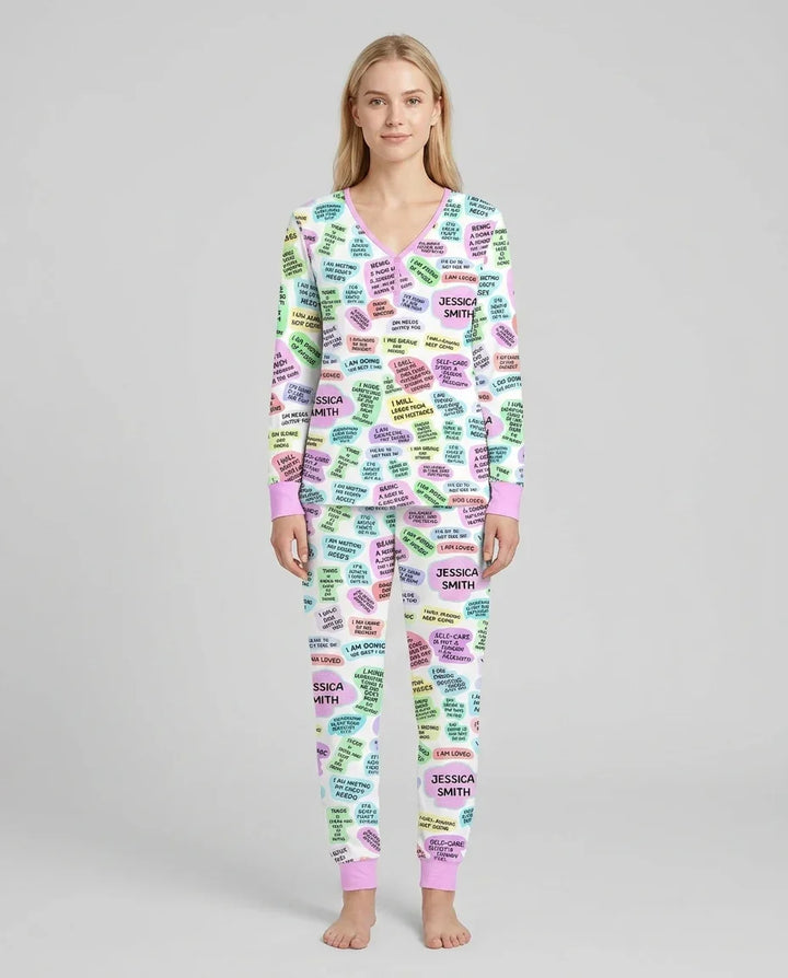 Conjunto de pijama de bambú con afirmación diaria para mamá y bebé