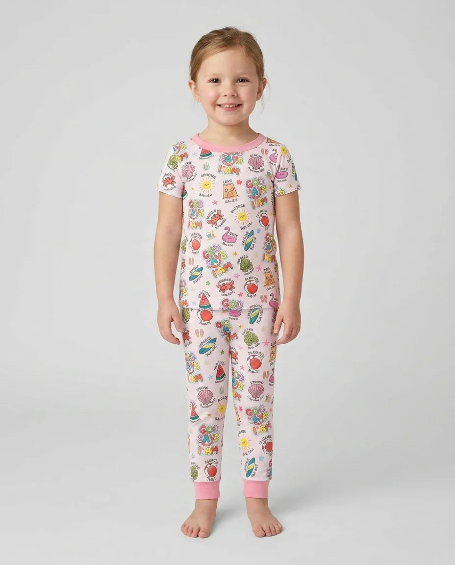 Ocean Breeze, God Says I Am  Bamboo Two Piece Short Sleeve Pajama Set