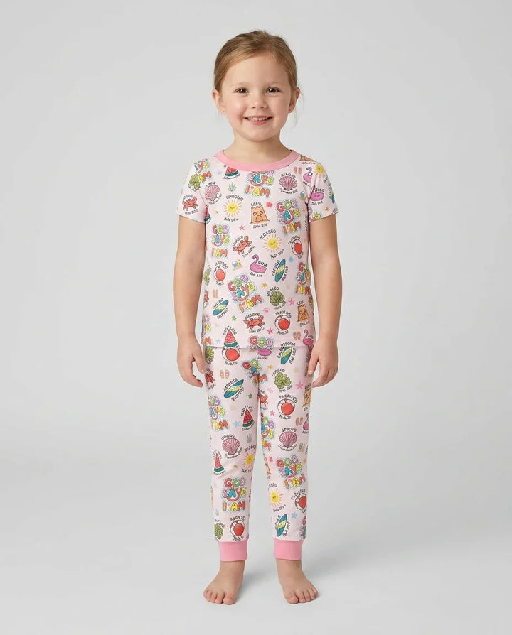 Ocean Breeze, God Says I Am  Bamboo Two Piece Short Sleeve Pajama Set