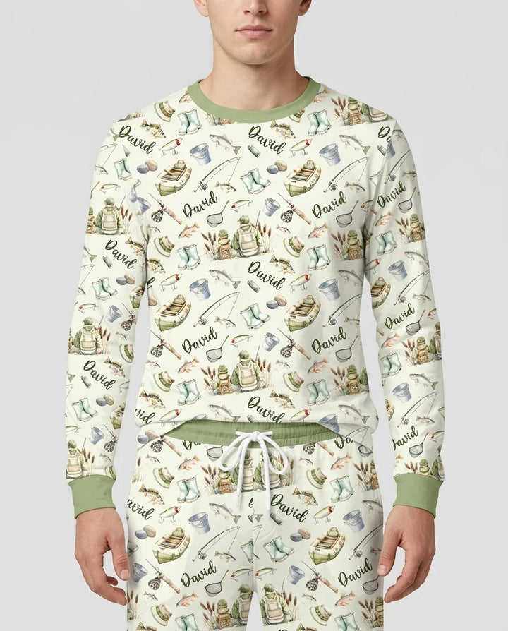 Custom Name Fishing Day Daddy & Me Matching Bamboo Men's Pajama Set