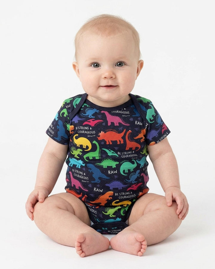 Be Strong and Courageous Dinosaur Christian Bamboo Bodysuit