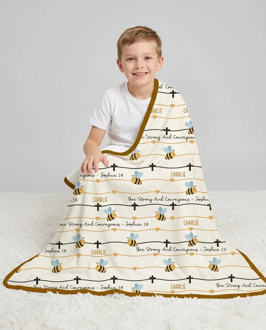 Bee Strong And Courageous Custom Name Bamboo Blanket