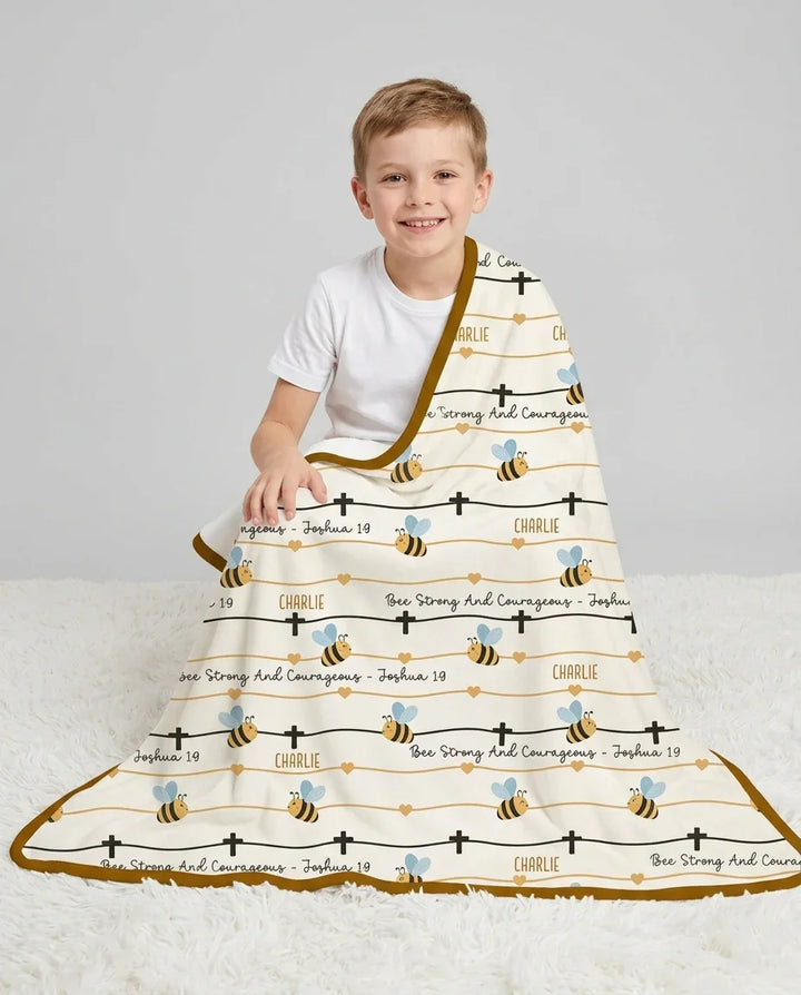 Bee Strong And Courageous Custom Name Bamboo Blanket