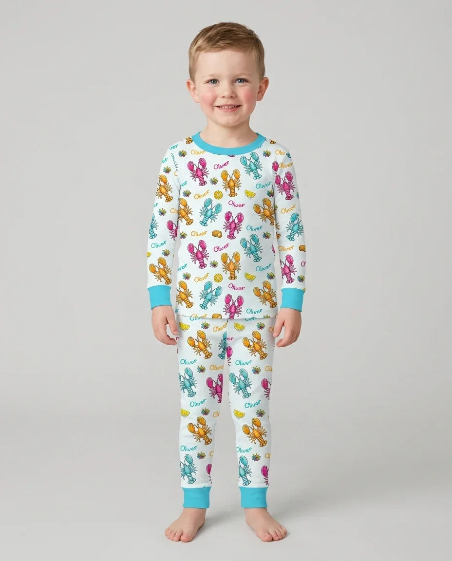 Custom Name Crawfish Crew Bamboo Two Piece Long Sleeve Pajama Set