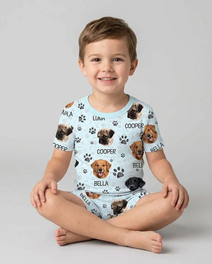 Custom Photo With Paw For Dog Lovers Bamboo Two Piece Short Sleeve Shorts Pajama Set