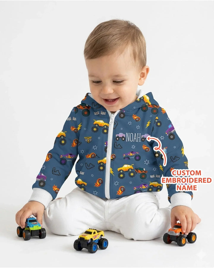 Personalisierter, bestickter Crazy Truck Bambus-Kapuzenpullover mit Reißverschluss