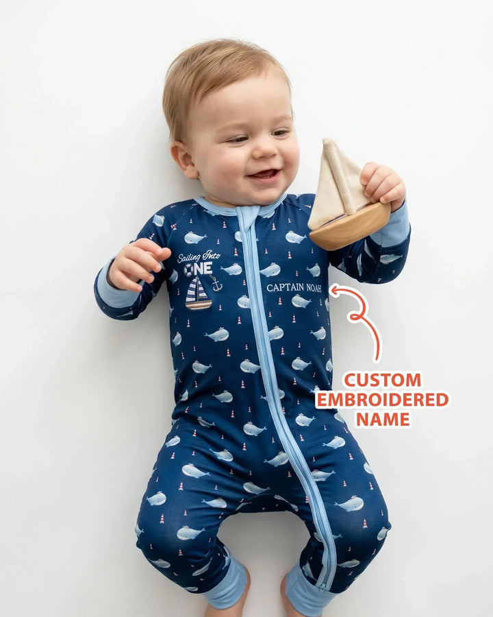 Custom Embroidered Name 1st Birthday Boy Bamboo Convertible Zippy