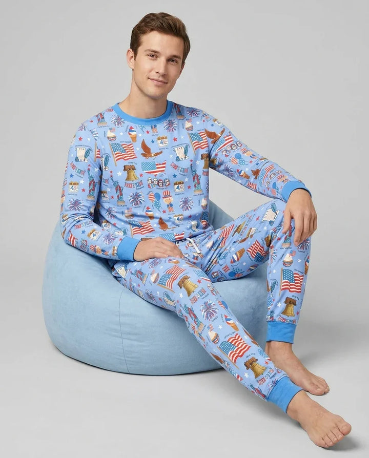 Hand Drawn Patriotic Iconic Bamboo Men's Pajama Set
