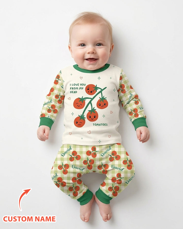I Love You From My Head Tomatoes Custom Name Bamboo Two Piece Long Sleeve Pajama Set