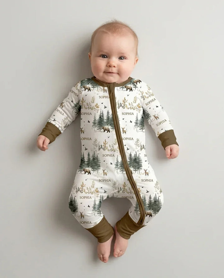 Custom Name Forest Bear Deer Bamboo Convertible Zippy