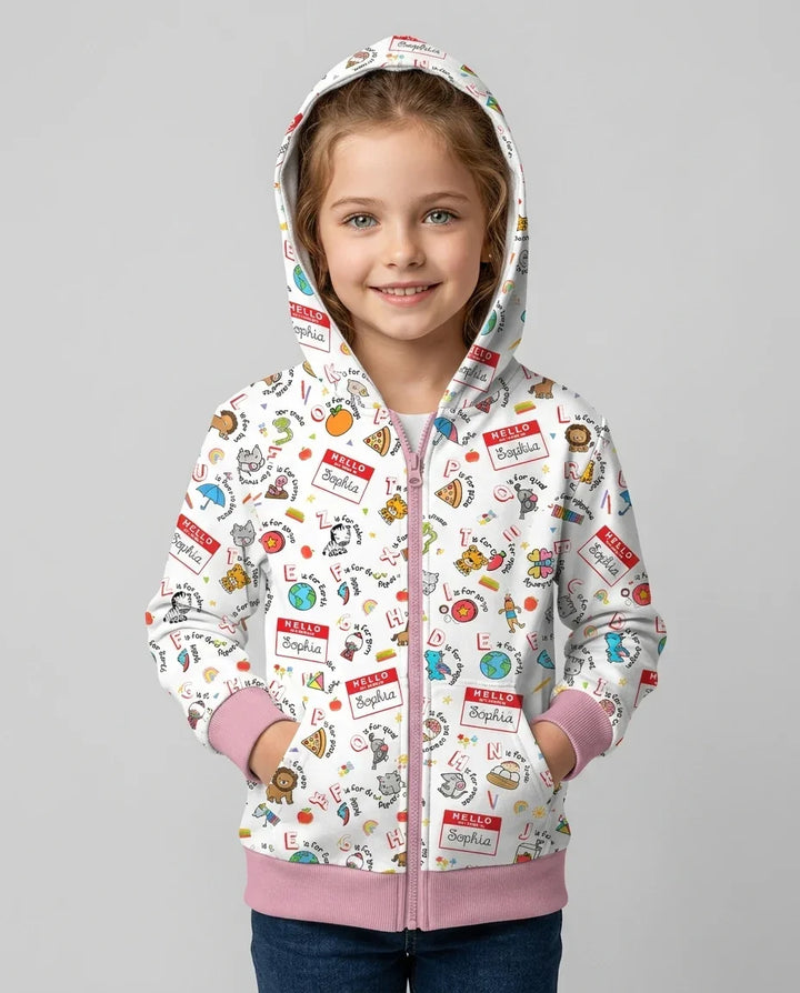 Custom Name Hello School ABCs Bamboo Zip Hoodie