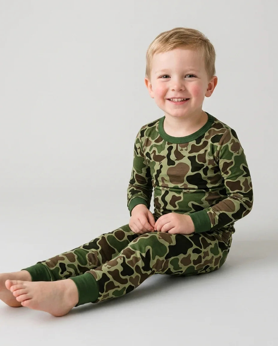 Mallard Duck Hunting Camouflage Bamboo Two Piece Long Sleeve Pajama Set