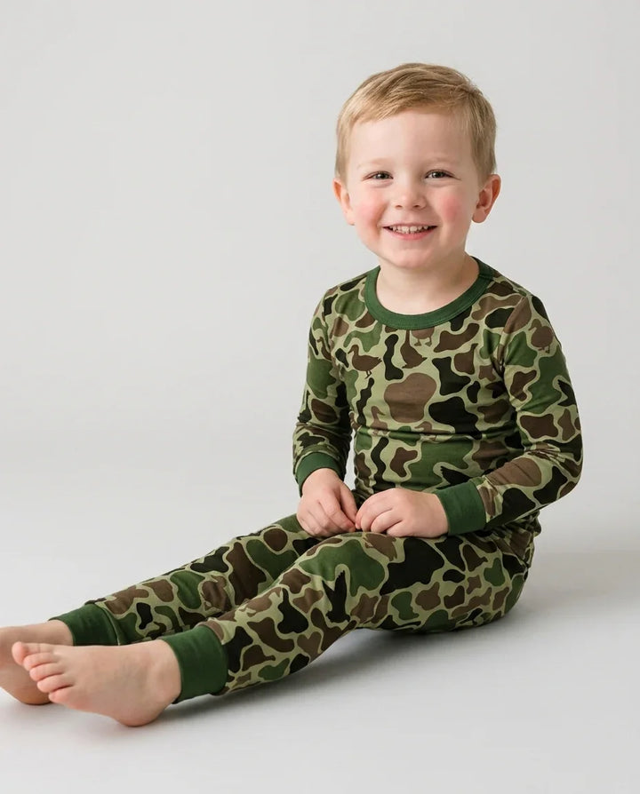 Mallard Duck Hunting Camouflage Bamboo Two Piece Long Sleeve Pajama Set
