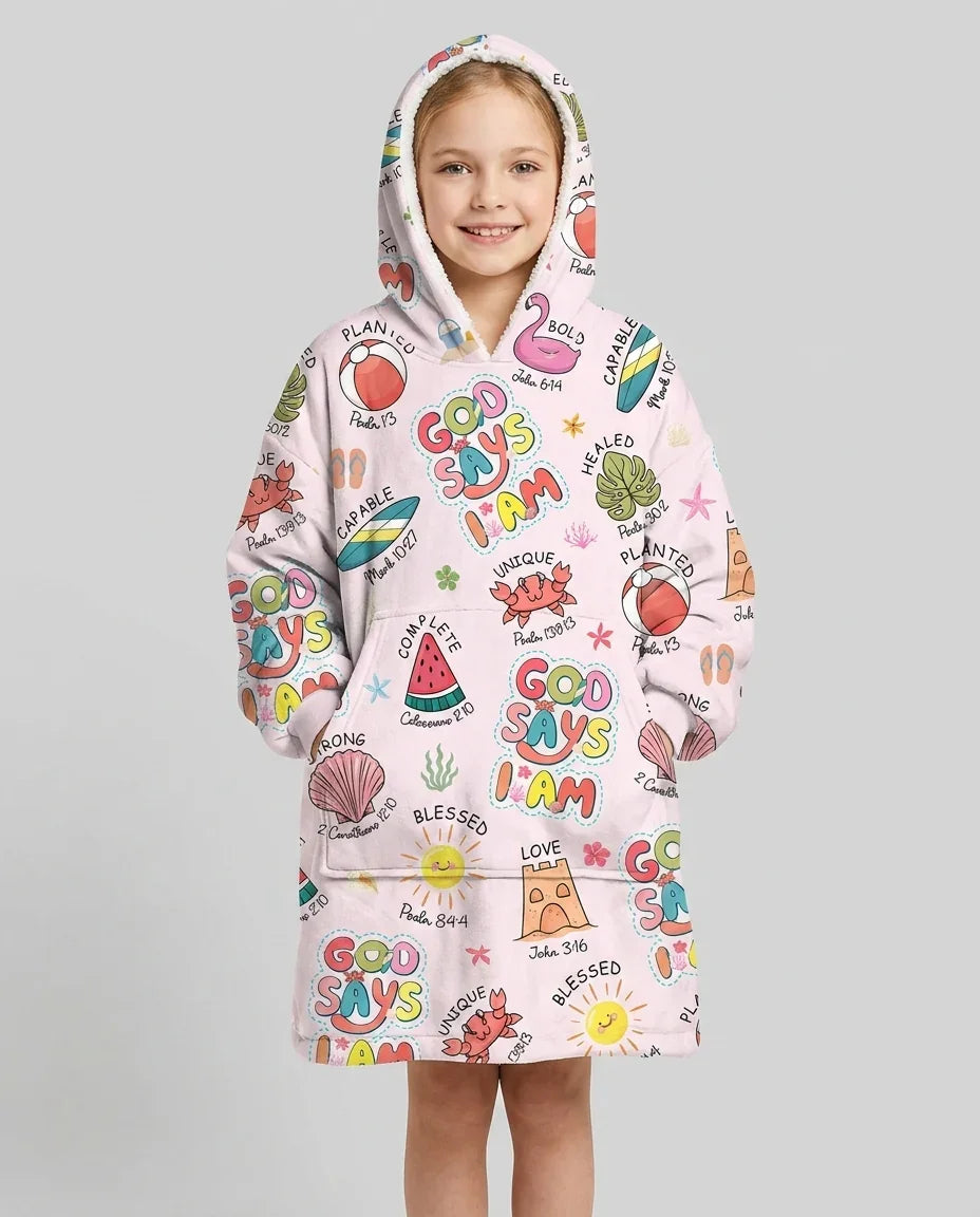 Ocean Breeze, God Says I Am  Wearable Bamboo Blanket Hoodie