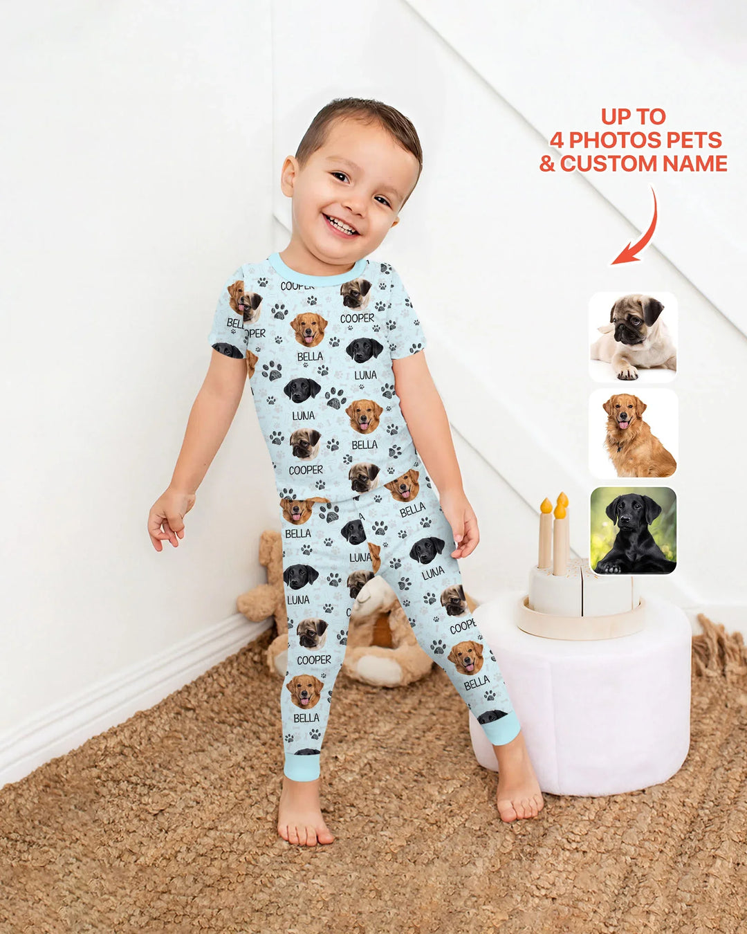 Custom Photo With Paw For Dog Lovers Bamboo Two Piece Short Sleeve Pajama Set