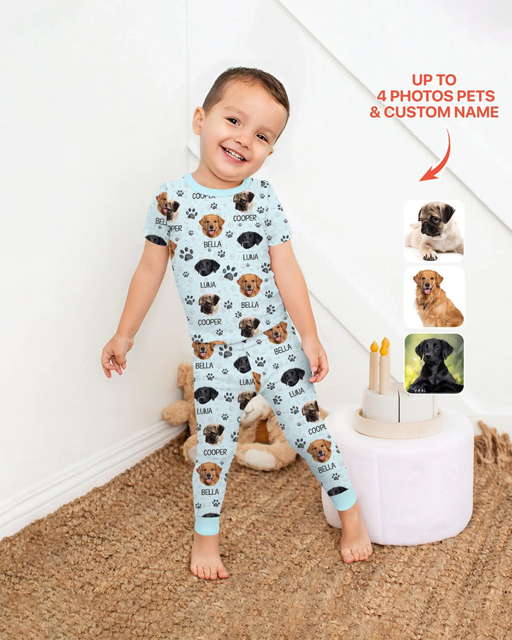 Custom Photo With Paw For Dog Lovers Bamboo Two Piece Short Sleeve Pajama Set