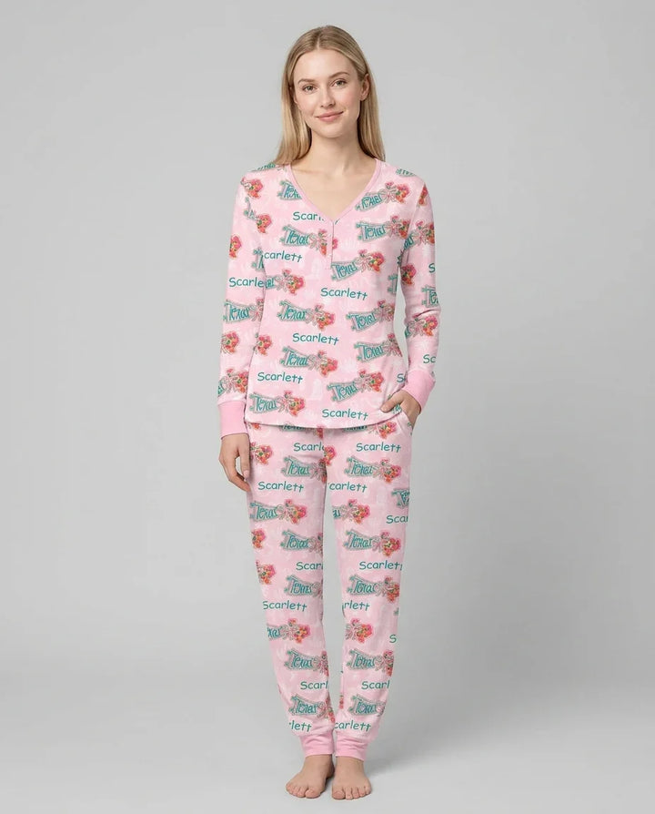 Custom Name Preppy Texas Charm Custom Bamboo Women Pajama Set