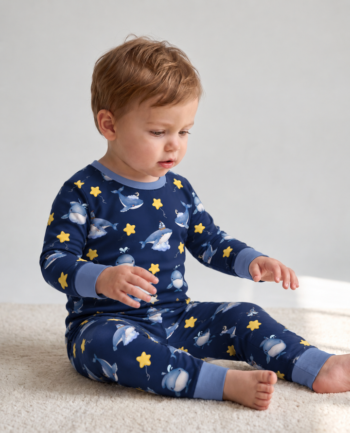 Whale Among The Stars Bamboo Two Piece Long Sleeve Pajama Set
