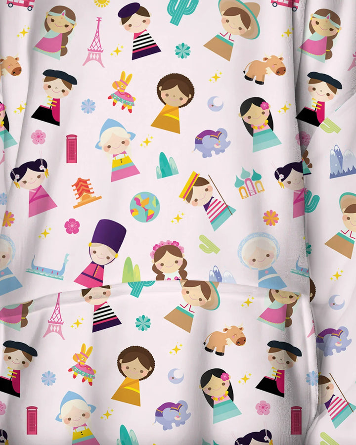 Tiny Friends Around the World Wearable Bamboo Blanket Hoodie