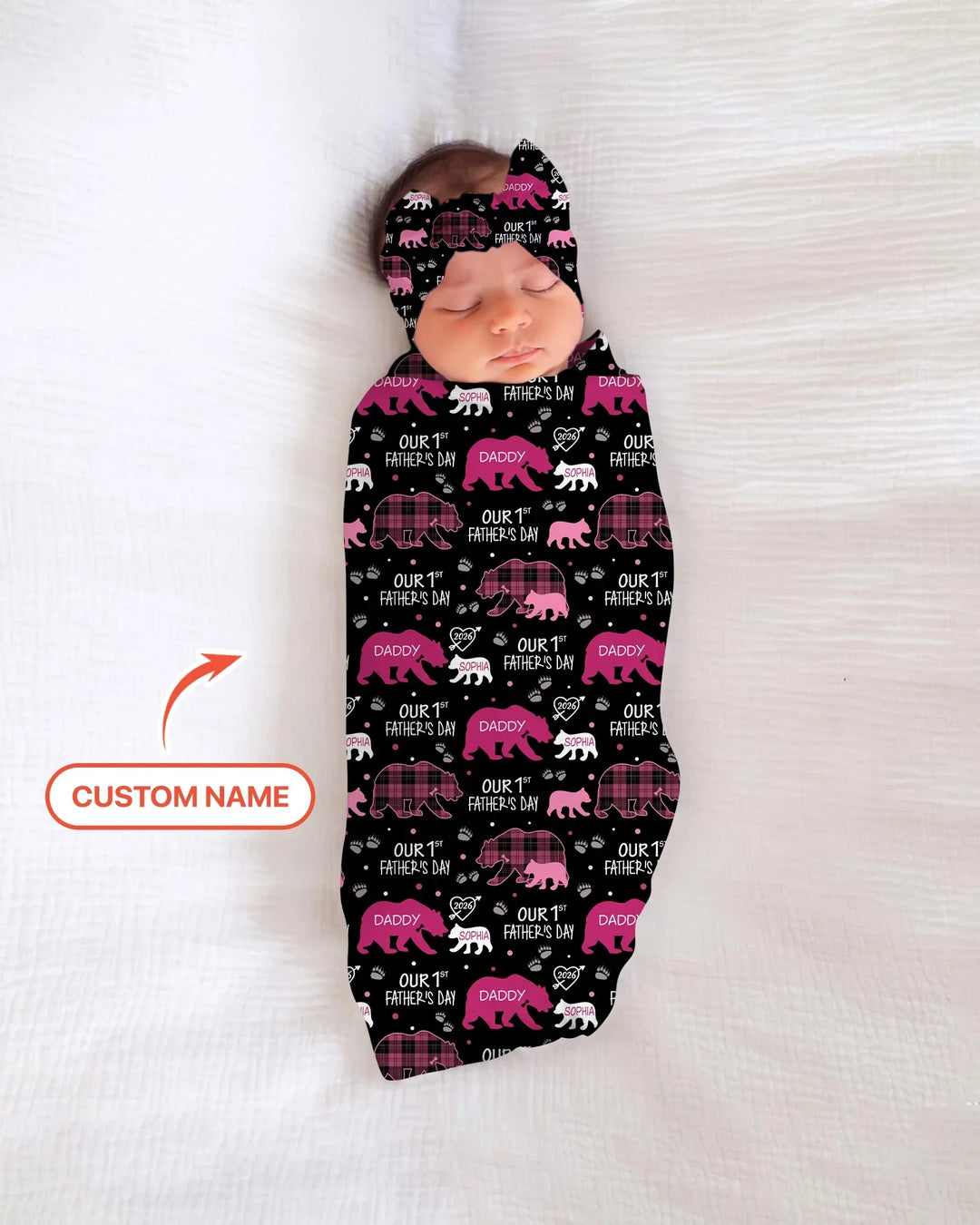 Our 1st Father's Day Daddy Bear & Me Matching swaddle blanket