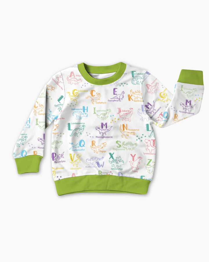 Sudadera con cuello redondo de bambú ABC con alfabeto de dinosaurios