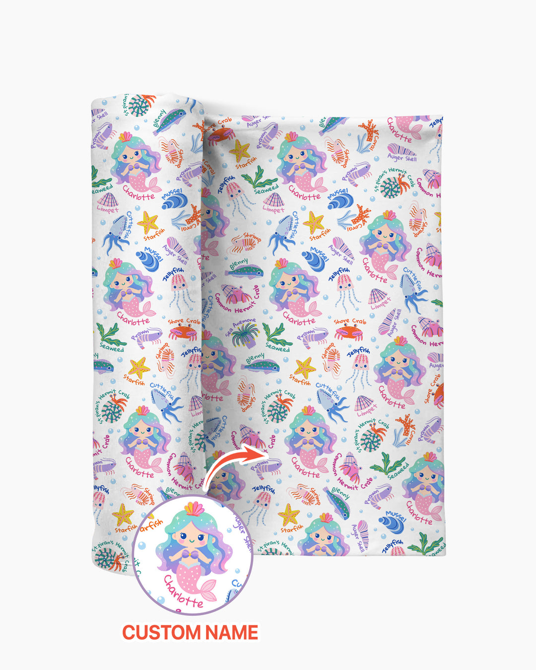Personalized Cute Mermaid bamboo swaddle blanket