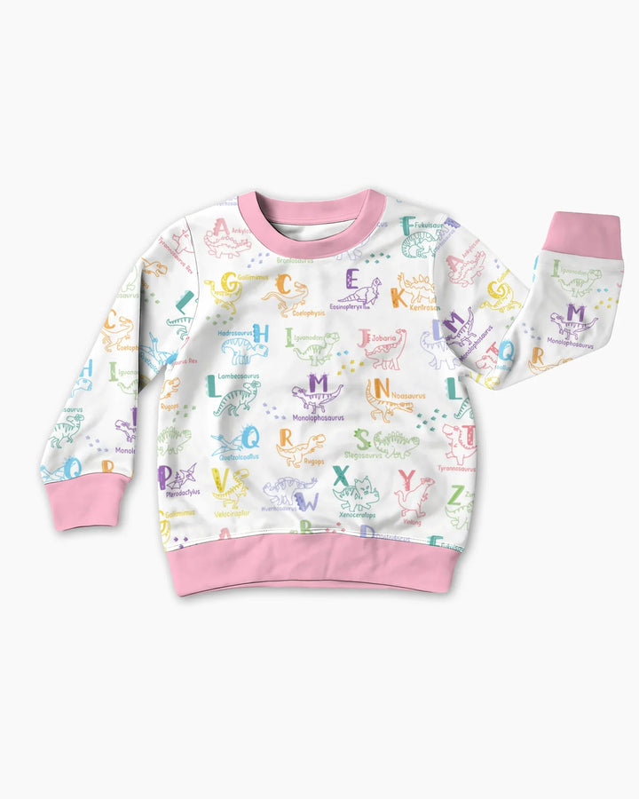 Sudadera con cuello redondo de bambú ABC con alfabeto de dinosaurios