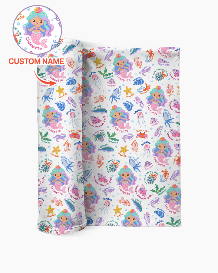 Personalized Cute Mermaid bamboo swaddle blanket