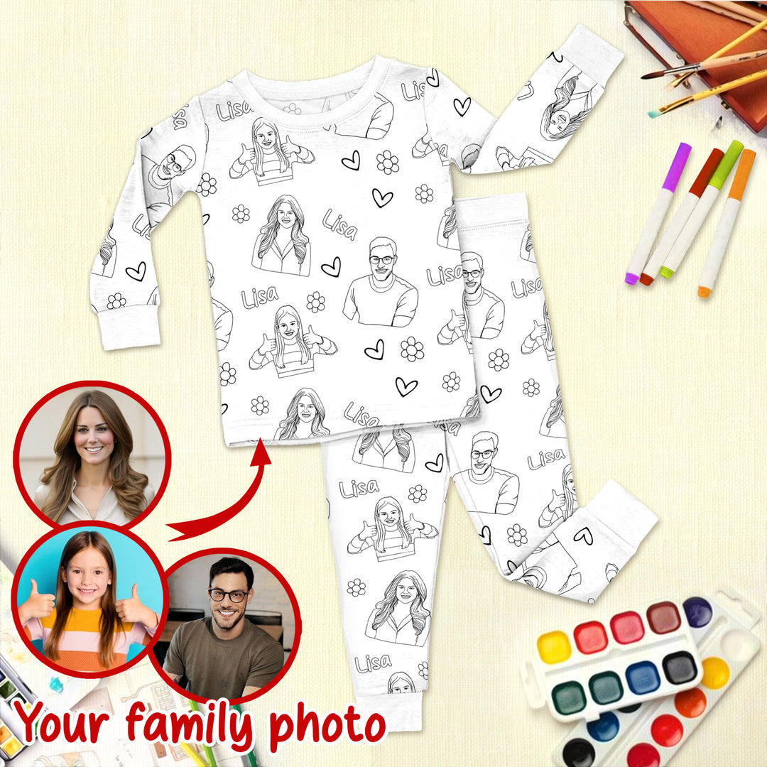 Family Custom Photo Colorable Two Piece Pajama Set