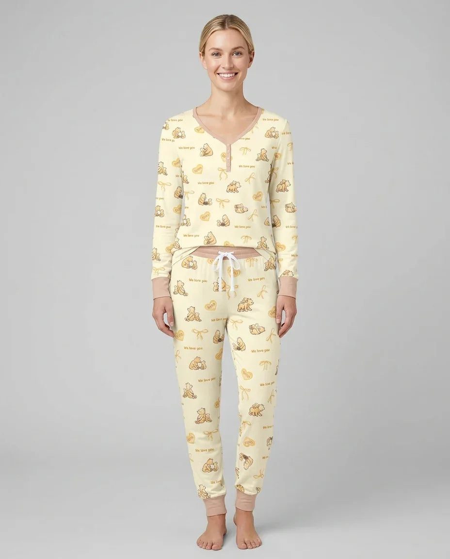 Sweat Yellow Mama Bear Women Pajama Set