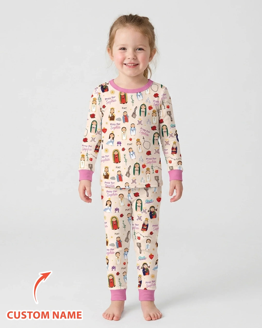Mother Mary Pray For Me Custom Name Bamboo Two Piece Long Sleeve Pajama Set