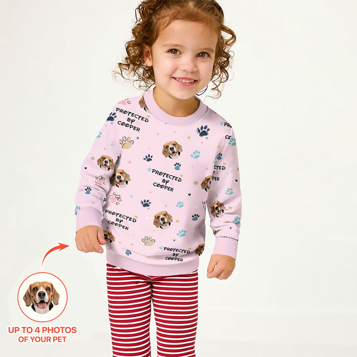 Custom Dog Photo Pattern "Protected By" Crewneck Sweatshirt