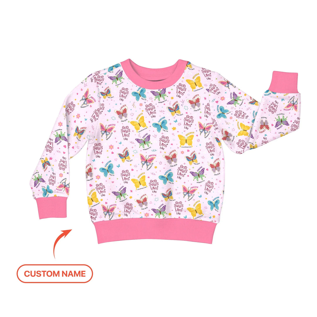 God Says I Am Girl Custom Name Crewneck Sweatshirt