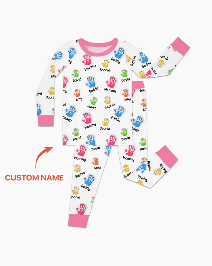 First Mother Day - Handprints Bamboo Two Piece Long Sleeve Pajama Set