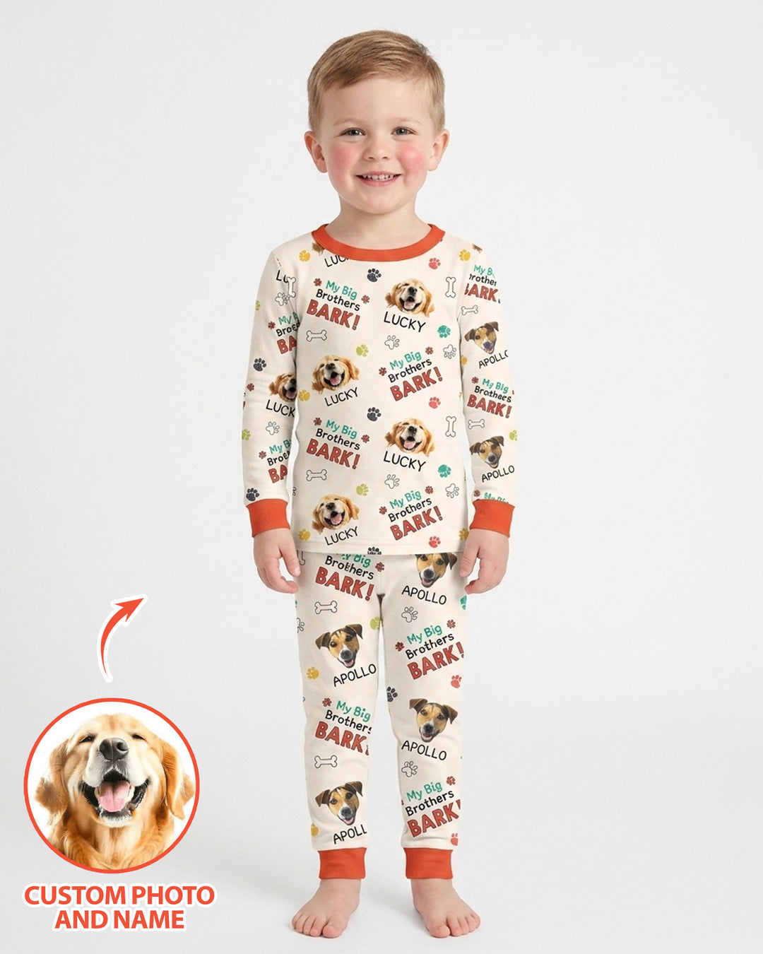 Raised With Paws - Custom Pet Photo And Name Bamboo Two Piece Long Sleeve Pajama Set