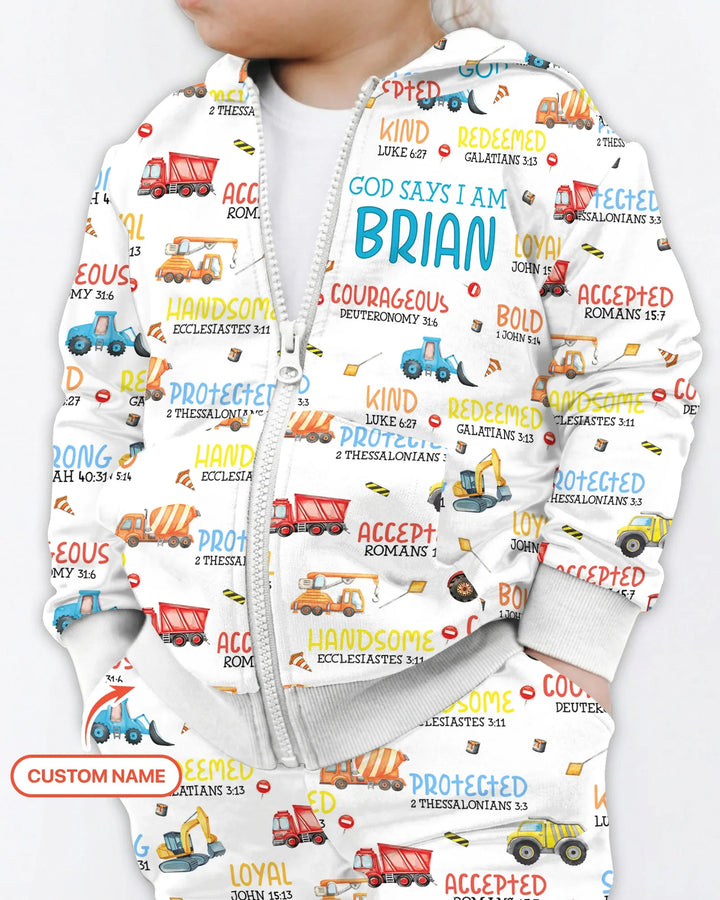 Personalized God Says I Am Little Builder Zip Hoodie