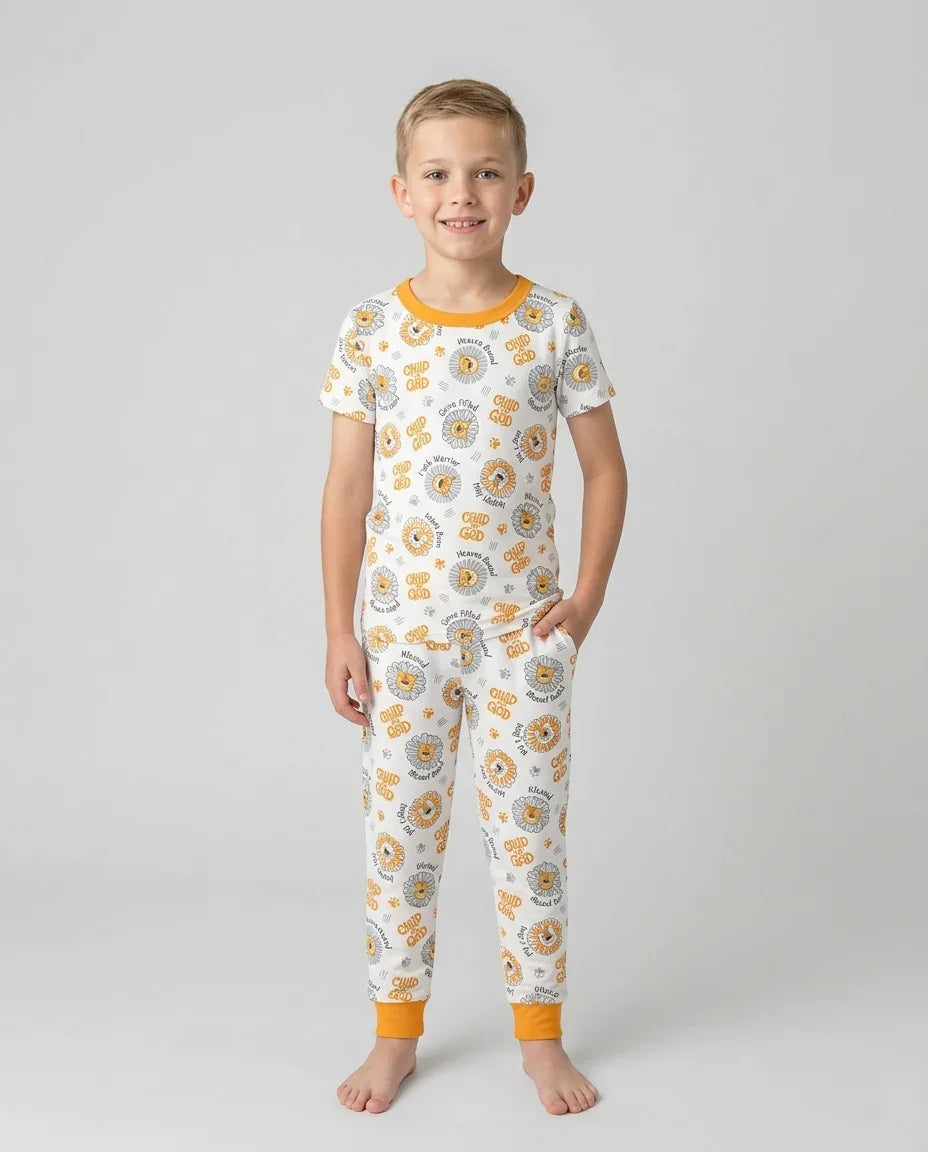 Pijama de dos piezas de manga corta de bambú para niño A Child Of God