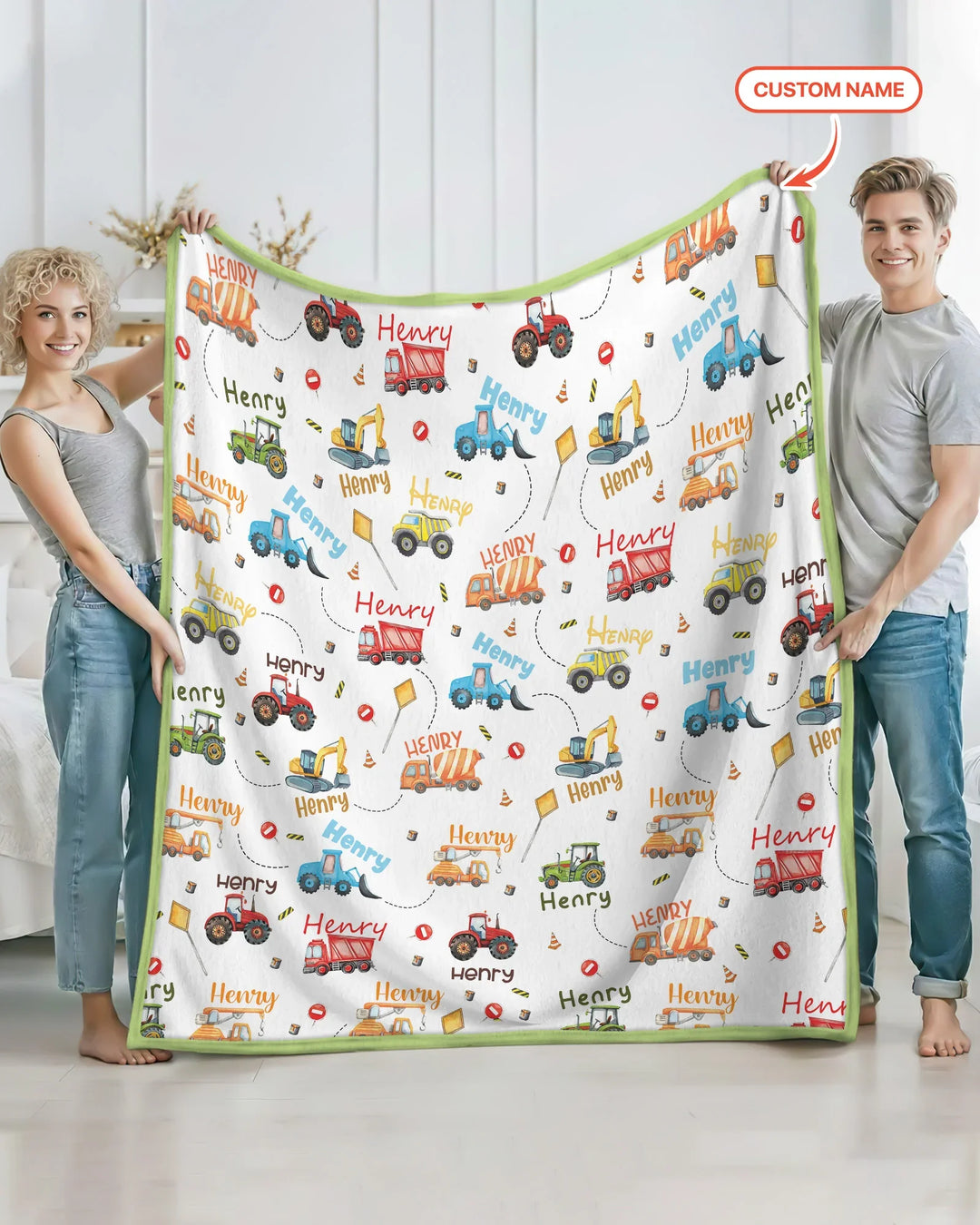 Construction Vehicles Custom Name Blanket
