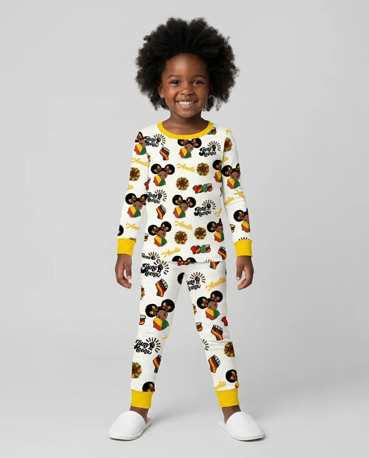 Pijama de dos piezas de manga larga de bambú con nombre personalizado "Bloom in Freedom"