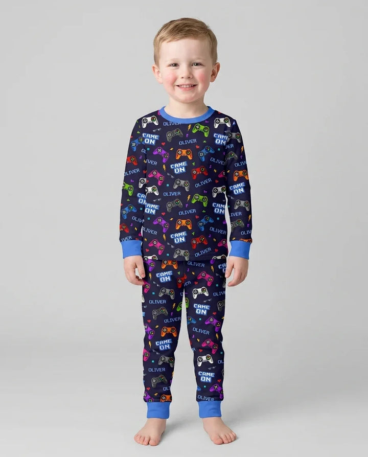 Custom Name Game On Family Matching Bamboo Two Piece Long Sleeve Pajama Set