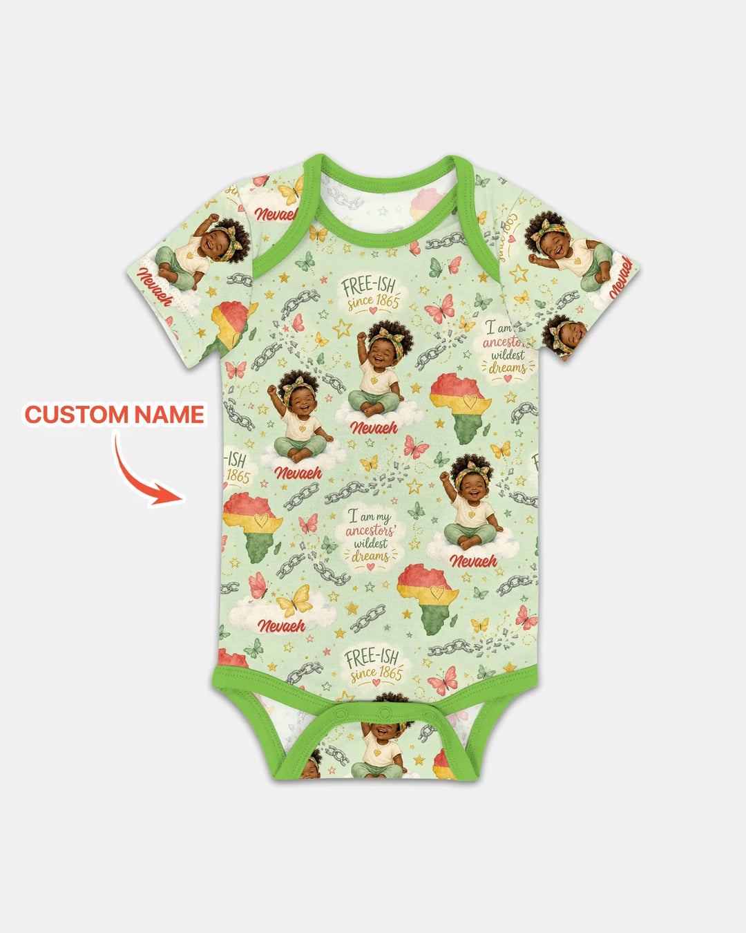 Custom Name Juneteenth I Am My Ancestors' Wildest Dream Bamboo Bodysuit