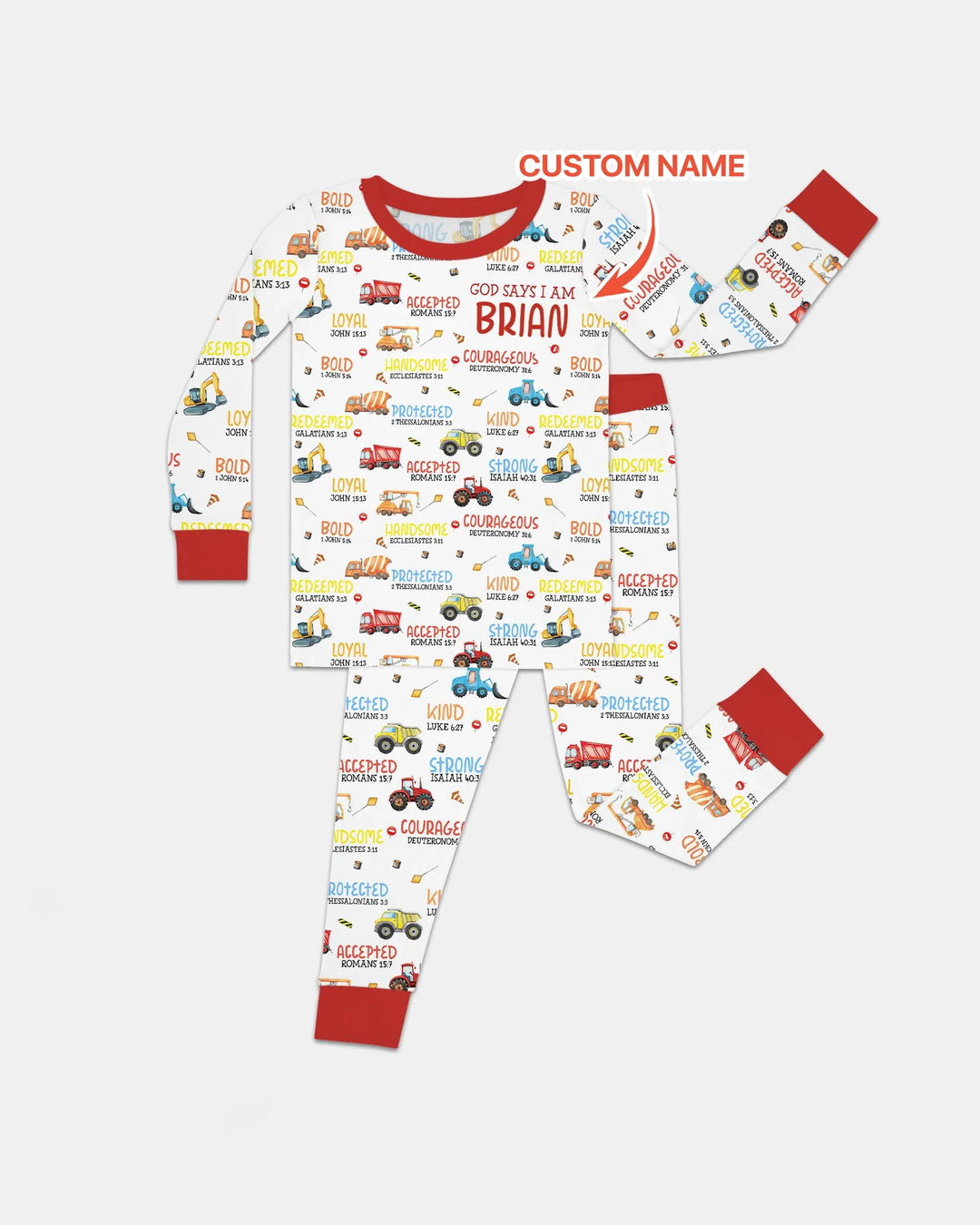 Personalized God Says I Am Little Builder Two Piece Long Sleeve Pajama Set