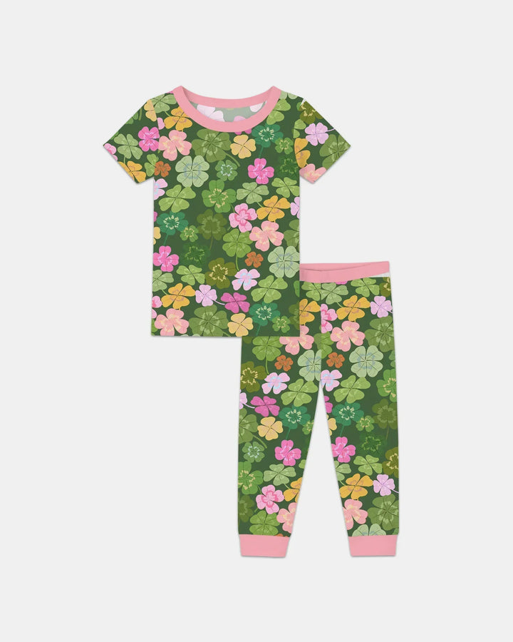 Lucky 4 Leaf Clover Two Piece Short Sleeve Pajama Set
