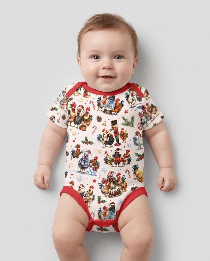 Funny Roosters On Christmas Bamboo Bodysuit