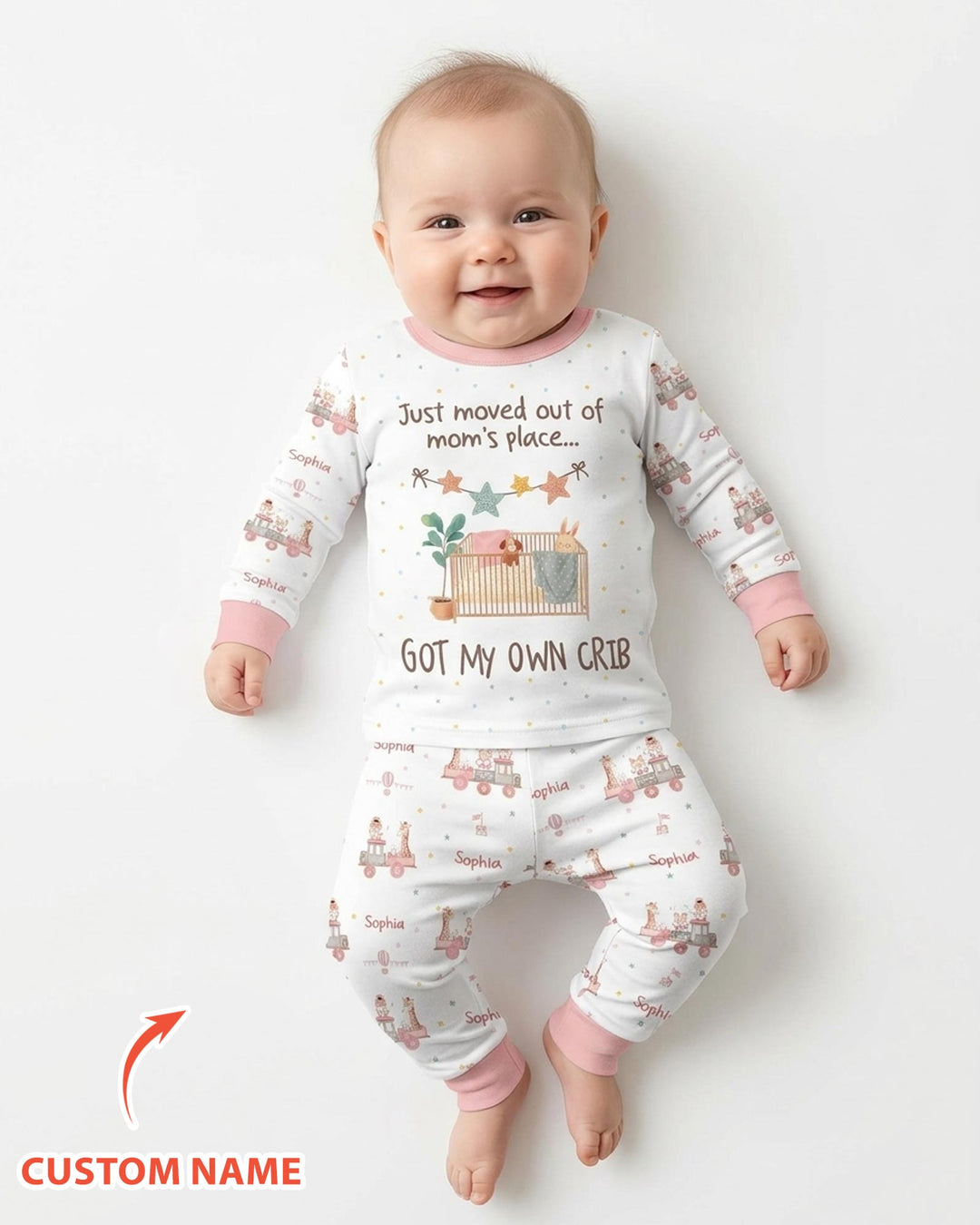 Custom Name Moved Out of My Mom's & Place Got My Own Crib Bamboo Two Piece Long Sleeve Pajama Set
