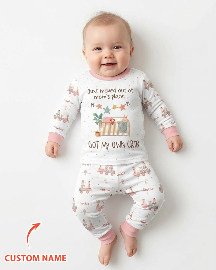 Custom Name Moved Out of My Mom's & Place Got My Own Crib Bamboo Two Piece Long Sleeve Pajama Set