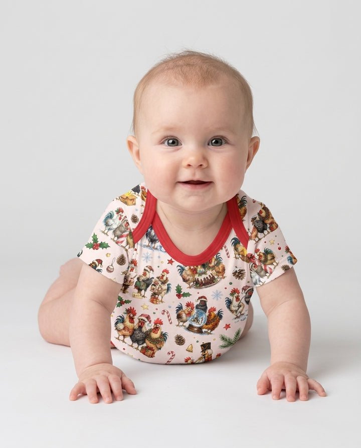 Funny Roosters On Christmas Bamboo Bodysuit