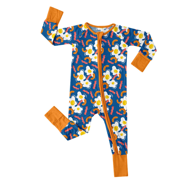 Egg And Hot Dog Breakfast Convertible Zippered Romper