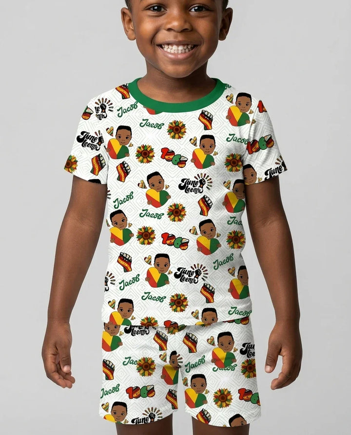 Custom Name Bloom in Freedom Bamboo Two Piece Short Sleeve Shorts Pajama Set